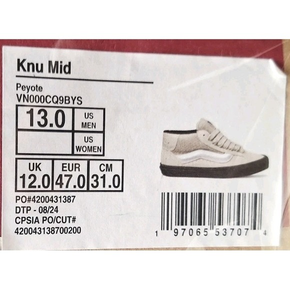 Vans  Knu Skool Peyote Cream White Black Mid Suede Nylon Skate Shoes Men sz 13 - Picture 11 of 11